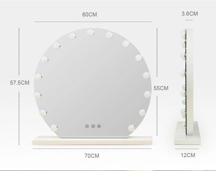 Tabletop Round Hollywood Light Bulbs Mirror Daily Makeup and Dressing