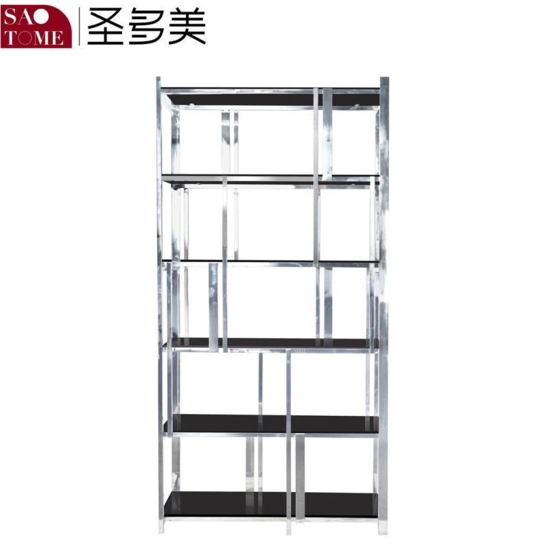 Modern Simple Stainless Steel Black Glass Bookshelf