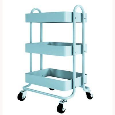 Mobile Light Blue Bar Cart Metal Wine Cart on Wheels with Handle Rack