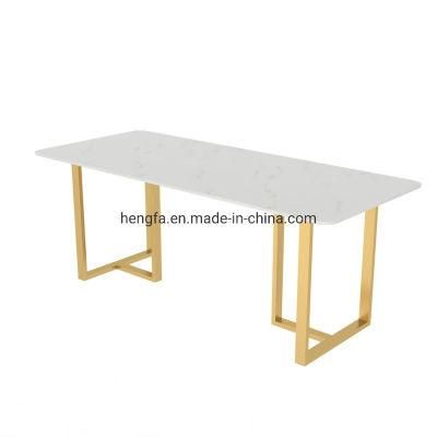 Golden Metal Frame Marble Carbon Steel Restaurant Western Dining Table