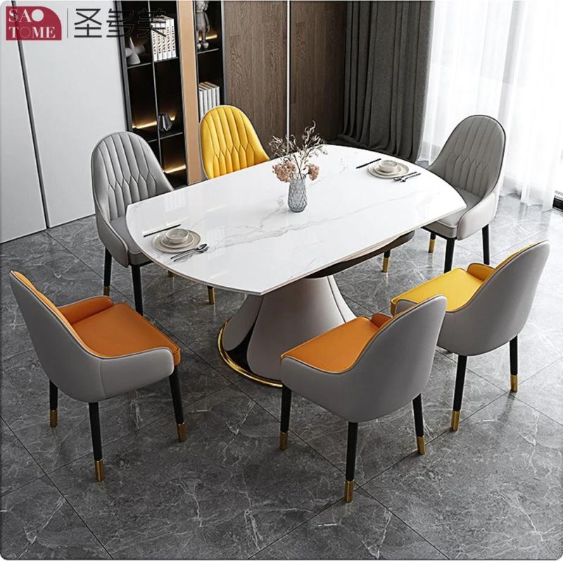 Modern Style Southeast Asia Design Extendable Dining Table PU Leather Metal Slate Dining Table