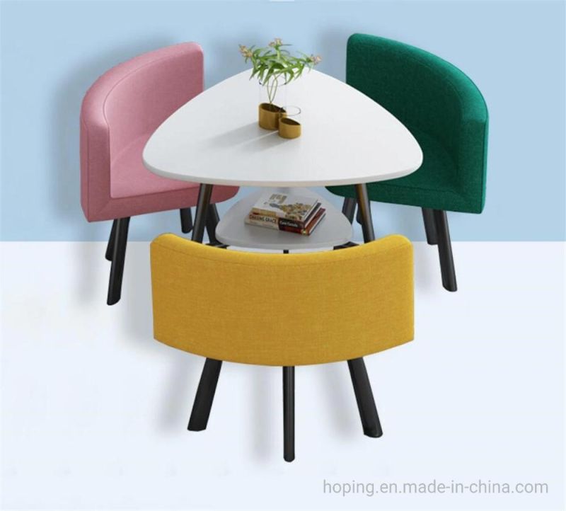 Minimalist Square Coffee Table and Round Chair 1+4 Restaurant Designed Leisure Carbonate Steel Leg Furniture Hotel Restaurant Cafe Coffee Shop Chair