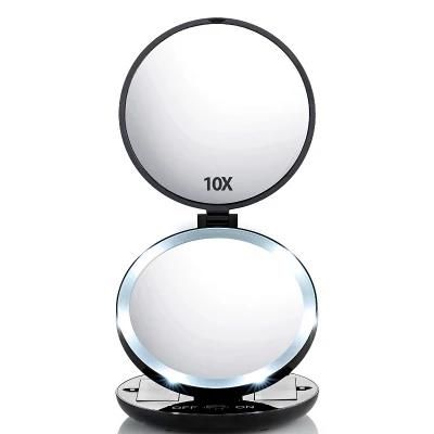 Tri Fold Lighted Round Vanity Pocket Mirror for Ladies Makeup