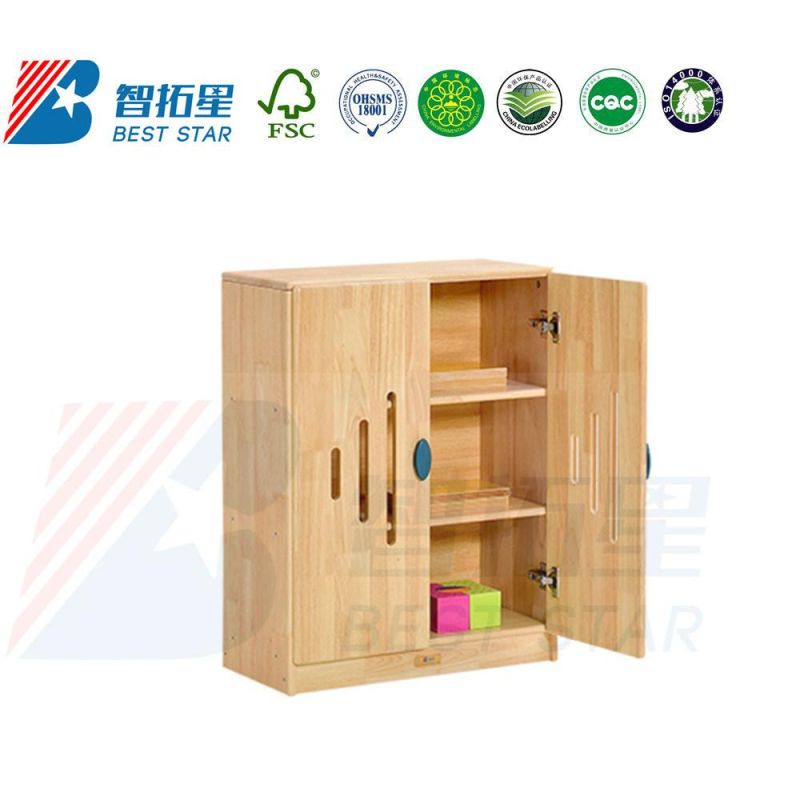 Children Room Furniture, Kindergarten and Nursery School Furniture, Kids Storage Wardrobe Cabinet with Slide Door. Display Wooden Cabinet