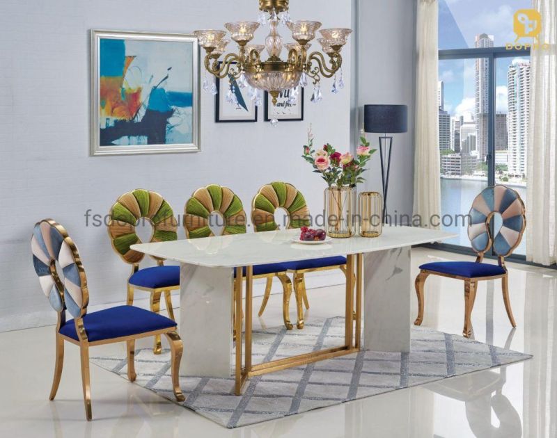 Modern Luxury New Design White Marble Top Stainless Steel Leg Metal Dining Table-D1806