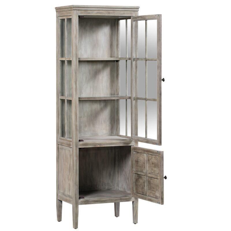 Unique Design Antique Ash Accent Tall Cabinet Living Room Furniture with Glass Door