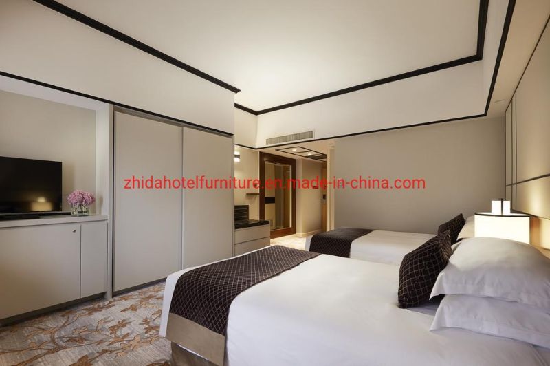 Wholesale Customized Modern Luxury Hotel Furniture Guest Room Bedroom Set Velvet King Size Bed with Wooden Headboard Wall