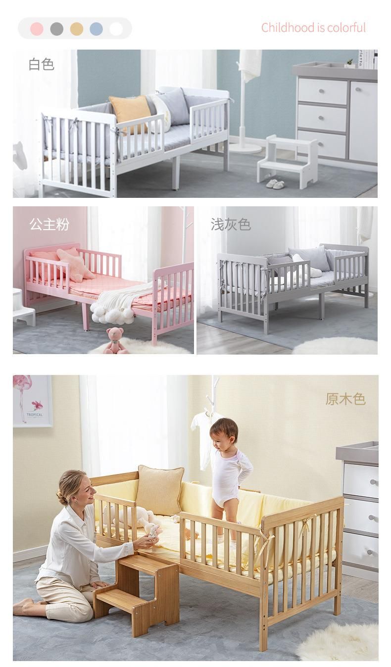 Wooden Crib with Guardrail Widening Stitching Bed Kindergarten Baby Bed