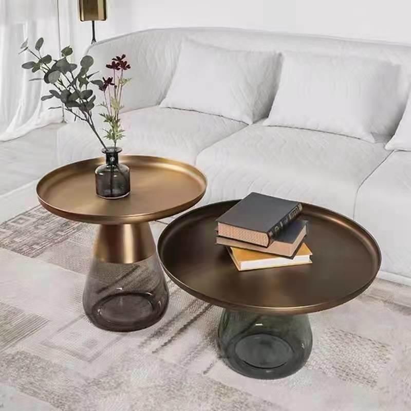 Modern Designer Living Room Furniture Nordic Style Hotel Gold Round Glass Bell Side Luxury Coffee Table