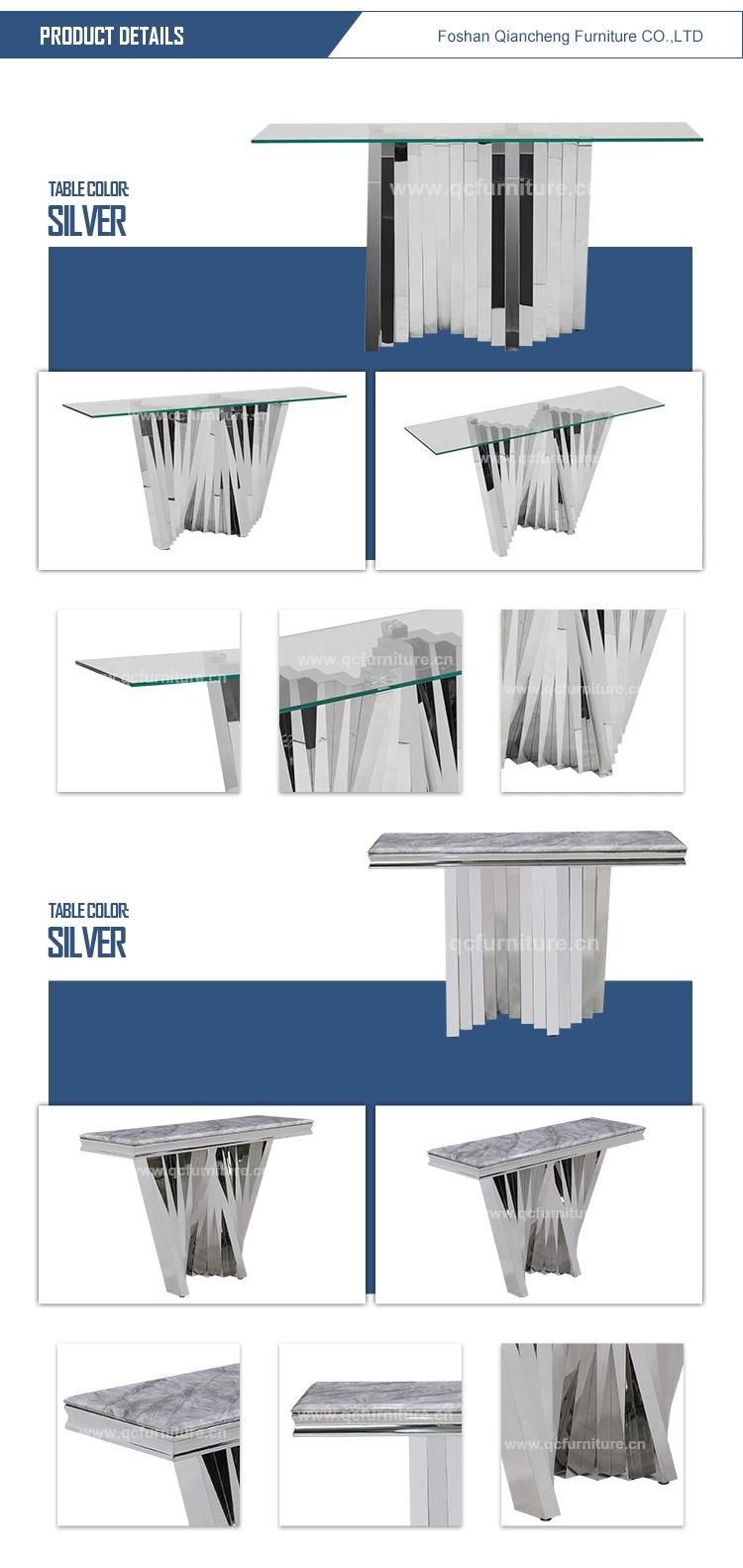 Modern Silver Stainless Steel Rectangle Glass Console Table for Home