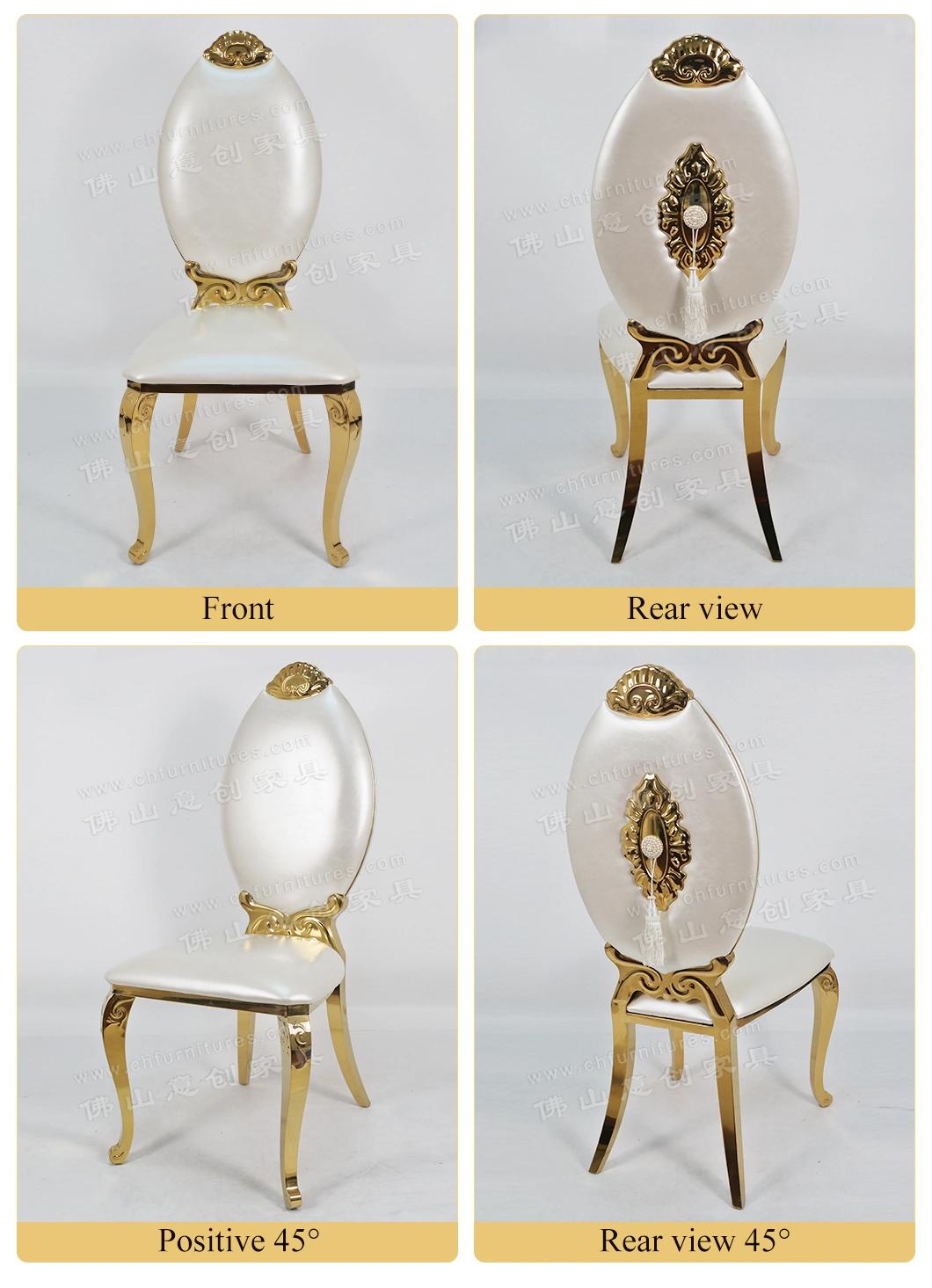 Light Luxury Minimalist Golden Stainless Steel Hotel Restaurant Banquet Leather Back Pendant Wedding Chair