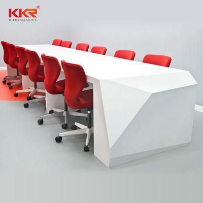 Kkr Customized Modern White Artificial Stone Reception Desk Countertop Integration Meeting Long Tables