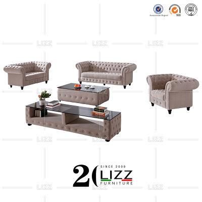 Nordic Newset Design Modern Sectional 1+2+3 Living Room Chesterfield Fabric Sofa Set with Metal Legs