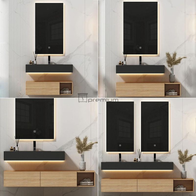 Modern Design Luxury LED Smart Mirror Wash Basin Bathroom Stone Vanity Wooden Cabinet Furniture with Size Customized