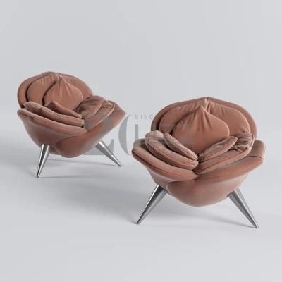 Original Modern Design Rose Shape Home Hotel Furniture Living Room Leisure Fabric Silver Leg Chair