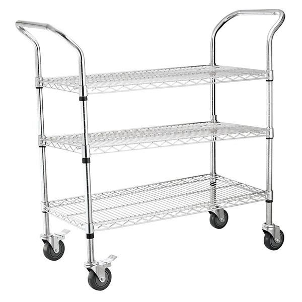 Stainless Steel Kitchen Using 3 Tiers Wire Trolley Cart