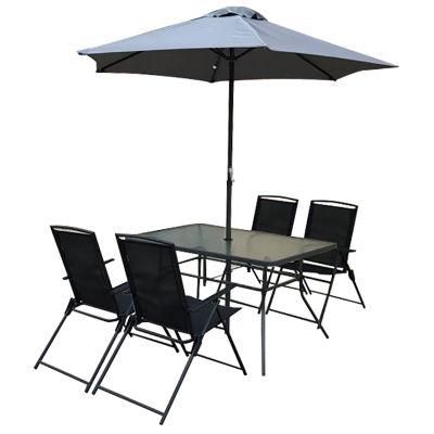 6PCS Outdoor Furniture Set Folding Dining Chair and Table with Umbrella