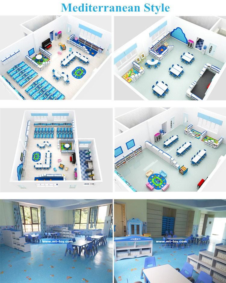 High Quality Colorful HDF Material Kids Tables Chiars and Cabinets for Early Education Center Use