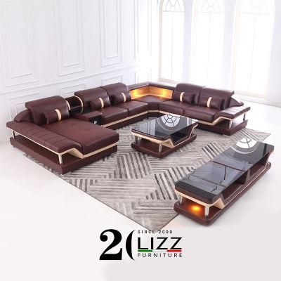 Functional Modern European Style U Shape Home Furniture Set Hot Sale Living Room Genuine Leather Sofa