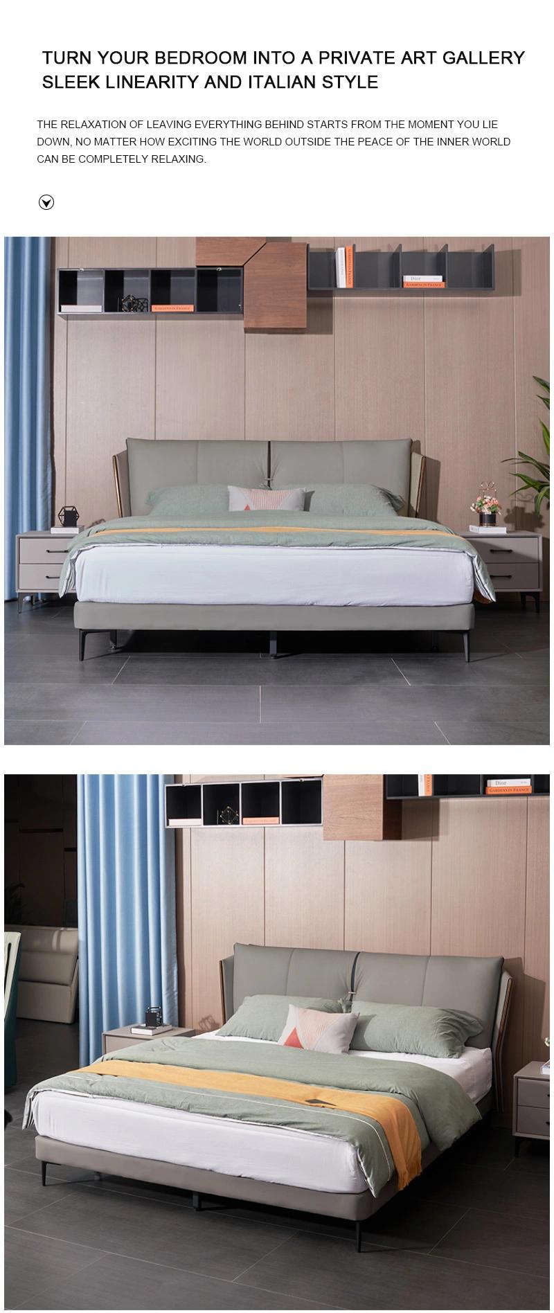 Wholesale Bedroom Hotel Furniture Genuine Leather King Bed