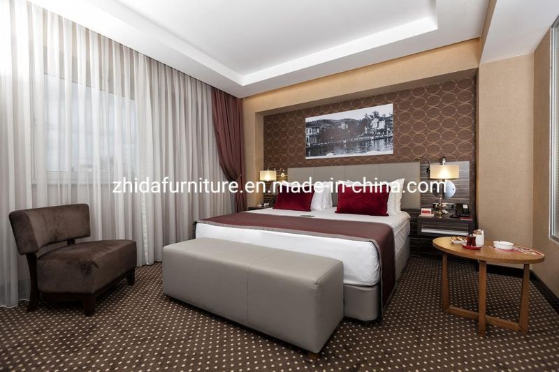 Hotel Bedroom Furniture Modern Leather Wooden Frame King Size Bed Set