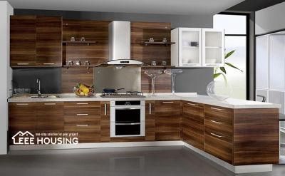 Apartment Used Italian Popular Plywood Modern PVC Wrapped Vinyl Wood Grain Modular Kitchen Cabinet