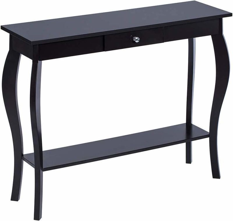 Violet Narrow Console Table Desk with Drawer Black