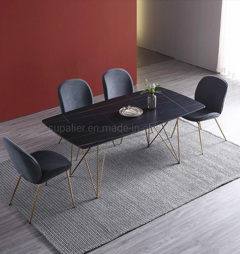 Nordic Style Modern Black Sintered Stone Gold Metal Dining Table