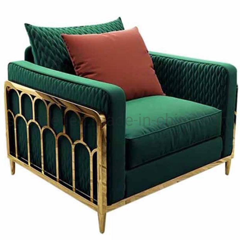 European Style Living Room Furniture Gold Metal Frame Fabric Sofa