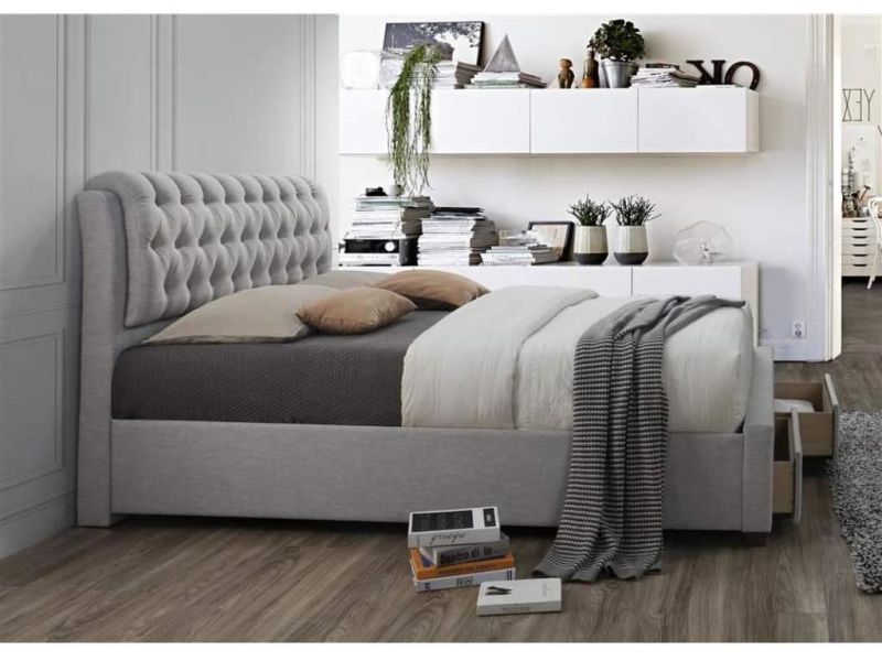 Wholesale Full Size Wooden Soft Tufted Button High Headboard Upholstered Bed with Drawers