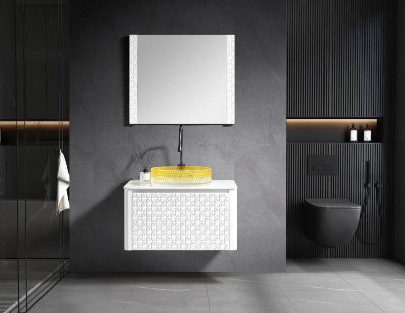 Modern Light Luxury PVC Bathroom Cabinet with Ultra-White Glass