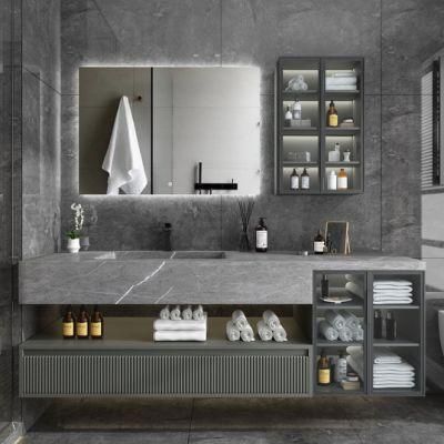 Modern Melamine Plywood Wall Mounted Bathroom Vanity with Mirror Cabinet