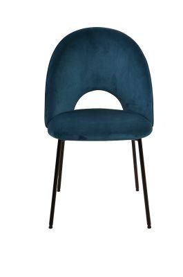 Hotel Home Use Metal Legs Upholstered Modern Dining Chair with Velvet Fabric Seat