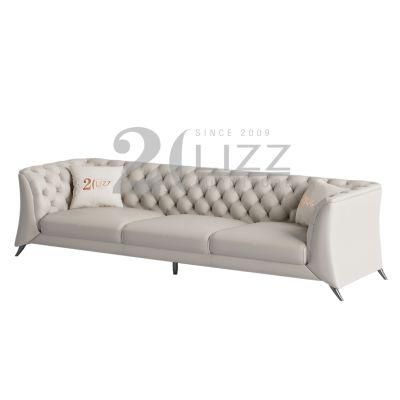 Nordic Style Simple up-Holstered Home Hotel Furniture Modern Living Room Tufted Design Genuine Leather Sofa