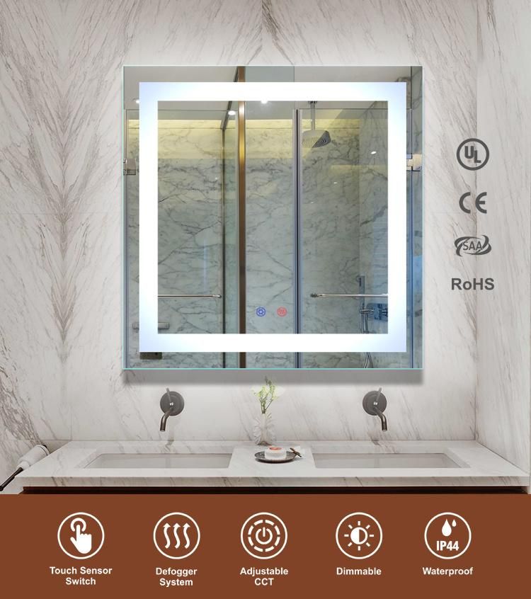 LED Household Products Sqaure Mounted LED Lighted Touch Screen Bathroom Decor Wall Mirror