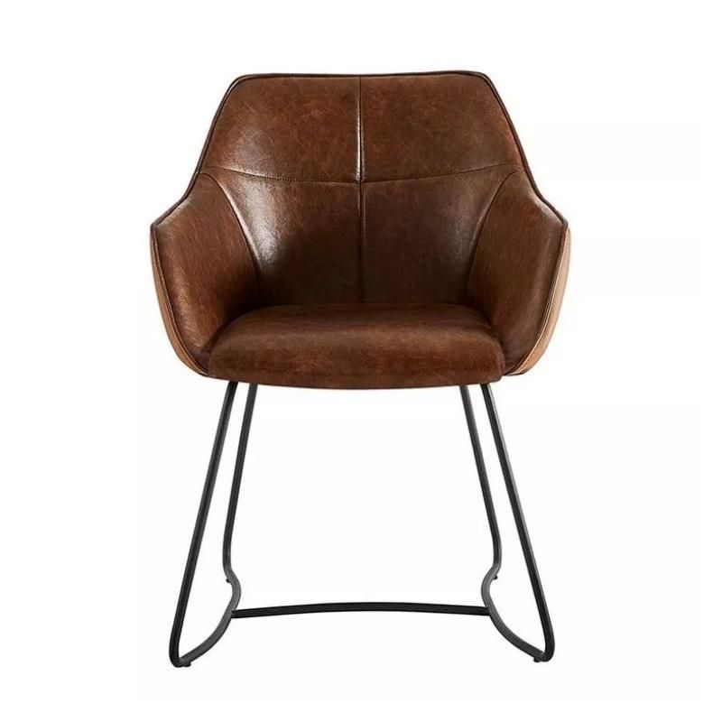 2021 New Round Room Furniture Brown PU Dining Chair