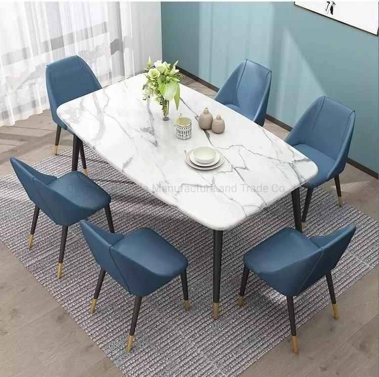 Wholesale Modern Simple Fashion White Dining Table Marble Dinner Table Restaurant Furniture Metal Leg Table for Dining Room