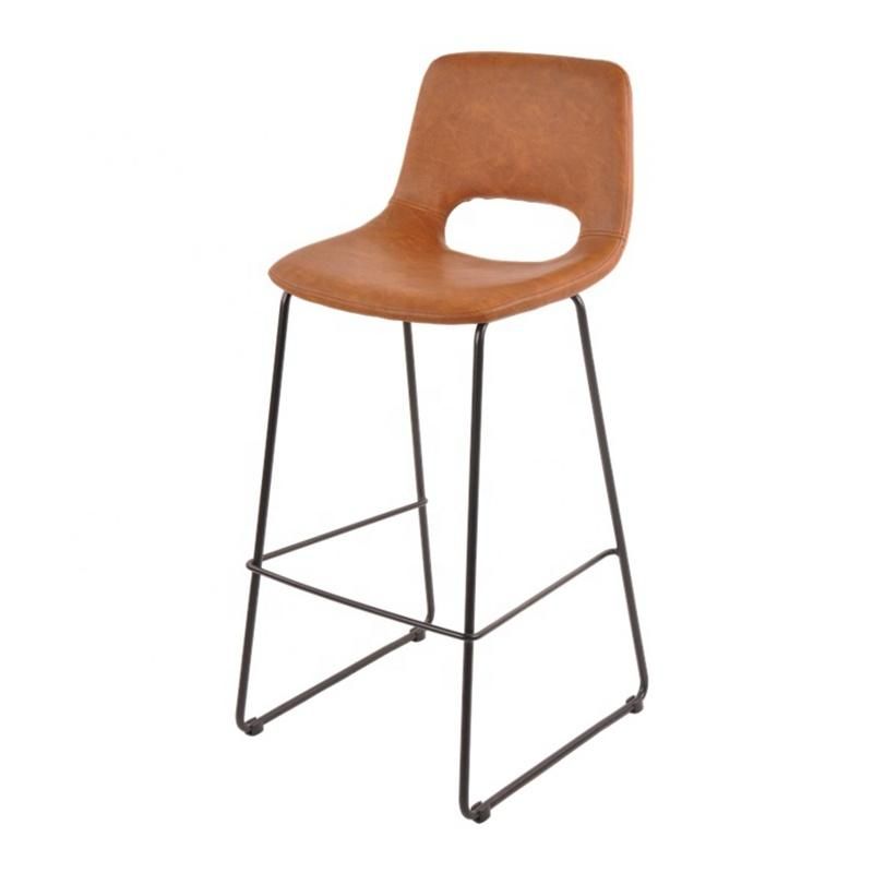 Hotel High End Luxury Cafe Furniture Metal Legs Synthetic Leather PU High Bar Stool Chairs