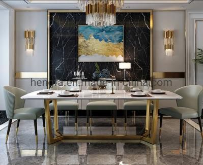 Modern Metal Legs Steel Base Home Restaurant Furniture Marble Dining Table