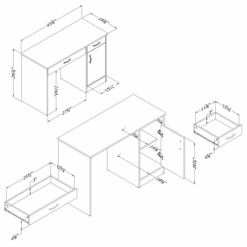 Small Computer Desk with Drawers, Pure White