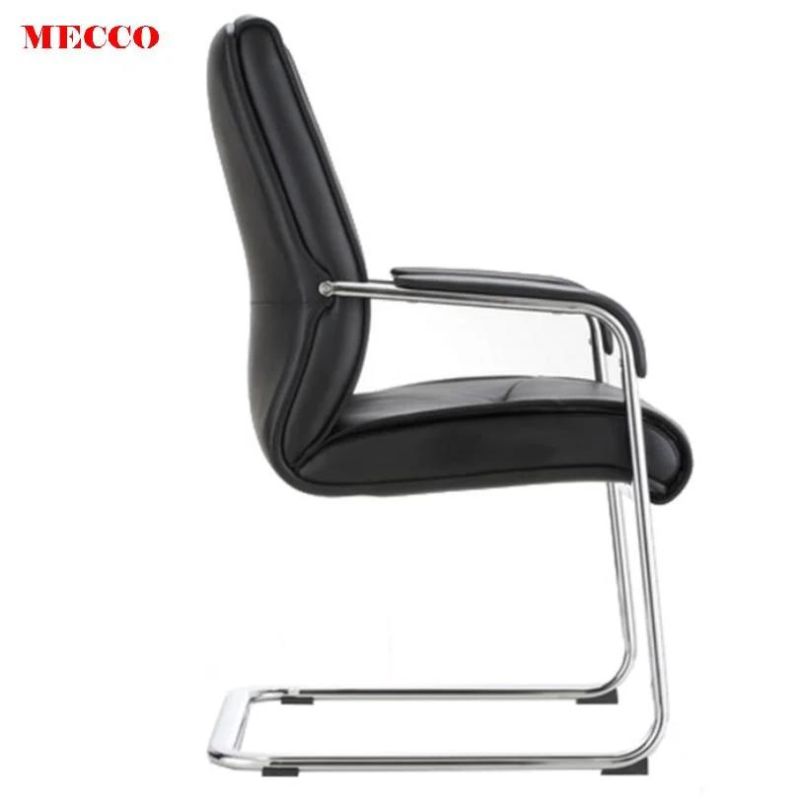 Modern Comfortable Black MID Back Conference Meeting Room Office PU Faux Leather Cantilevered Sled Base Visitor Guest Chairs with Arms