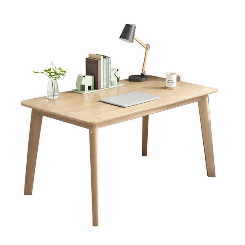 Simple Wooden Writing Desk - Freestanding Modern PC Laptop Computer Workbench with Solid Wood Legs for Home Office