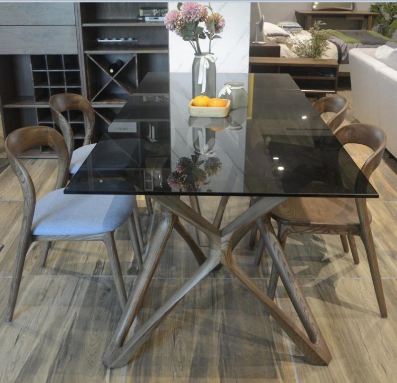 Fashion Home Furniture Wooden Base Glass Dining Table Made in China Guangdong Factory