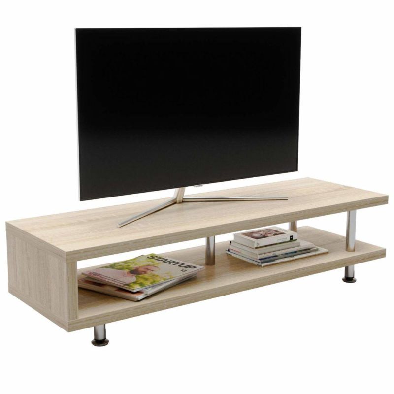 Short TV Stand with 2-Shelf Storage, Media Furniture Wood Storage Console with Steel Frame, Hollow Core Entertainment Coffee Table/Sofa Ta