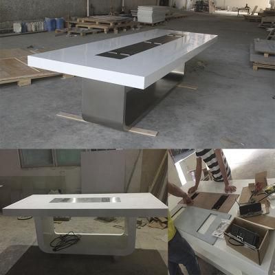 High Quality Modern High Gloss White Artifiical Marble Smart Conference Table