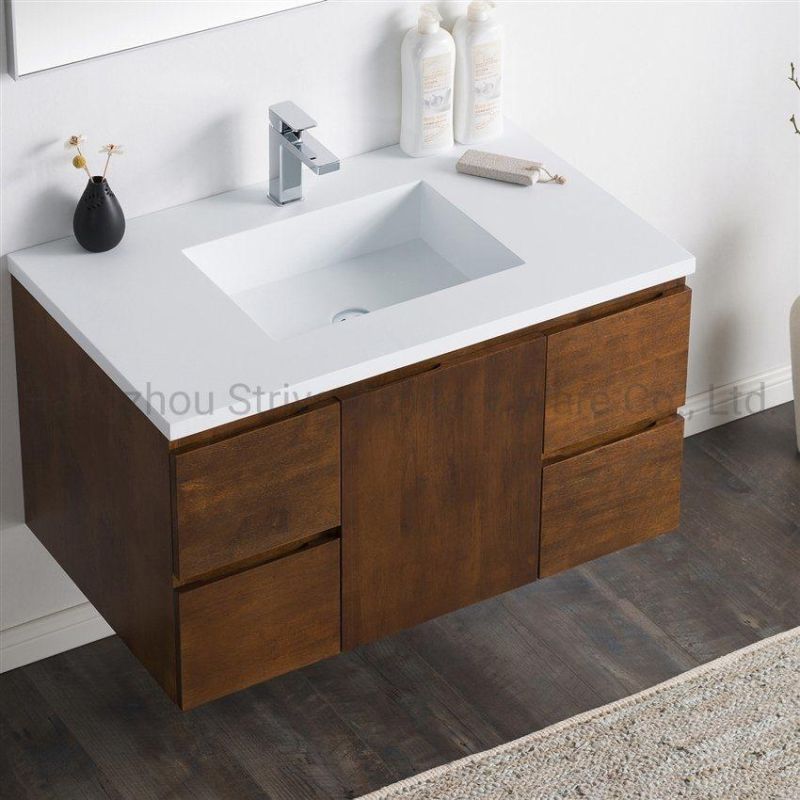 Modern Bathroom Vanity Red Oak Basin Cabinet with Mirror Bathroom Furniture