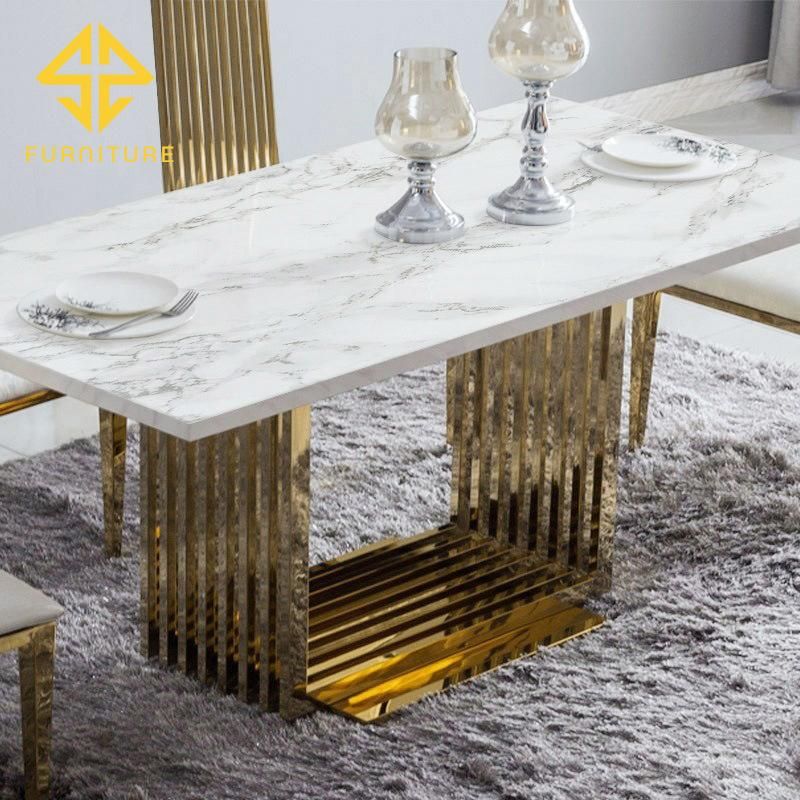 Modern Luxury Light Luxury Home Furniture Living Room Stainless Steel Metal Wedding Dining Table and Chair