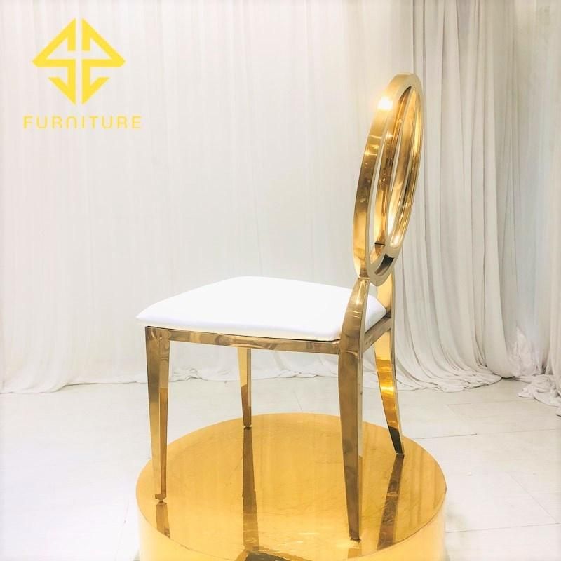 2021 Hot Shining Gold Round Back Stainless Steel Dining Chair Hotel Furniture Wedding Chair