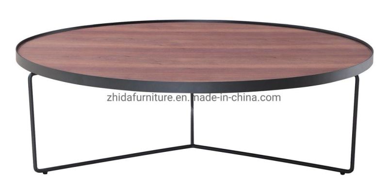 Low Big One Metal Base Wooden Top Coffee Table for Living Room Sofa