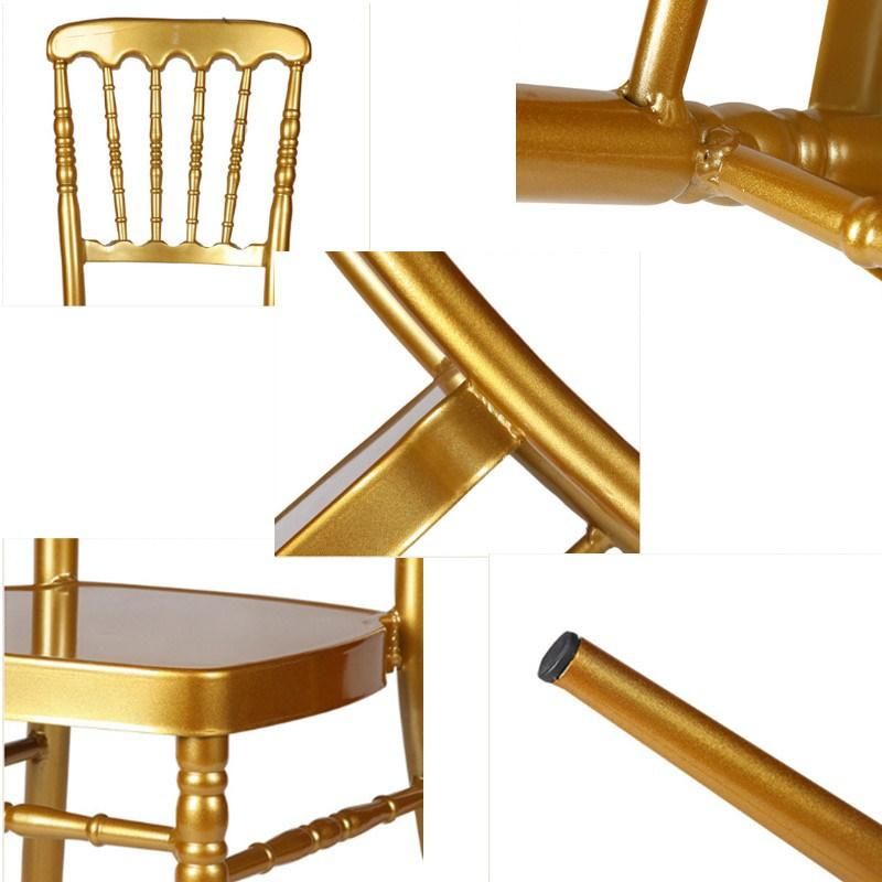 Wholesale Metal Tiffany Chairs Plastic Napoleon Stackable Used Chiavari Event Gold Chairs with Cushion for Wedding